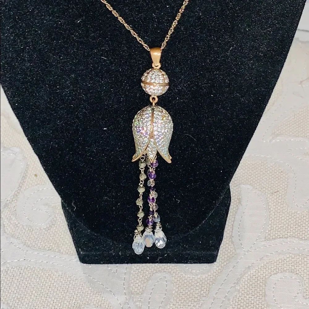 Tulip White Topaz & Semi Precious Stone Necklace